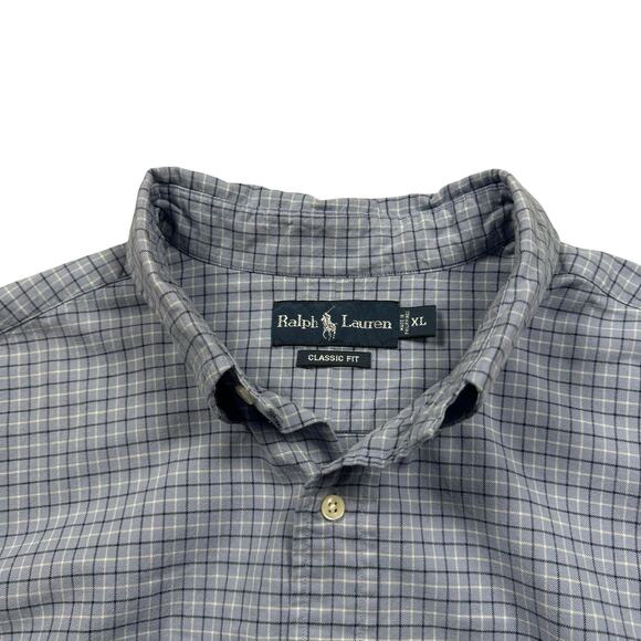 Ralph Lauren Shirt Mens XL Classic Fit Plaid Blue‎ Button Down Long Sleeve Flesh - Picture 5 of 8